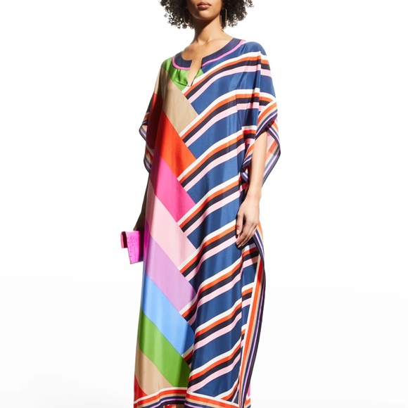 Trina Turk Theodora Silk Midi/Maxi Dress Caftan Size L/XL - Picture 2 of 3